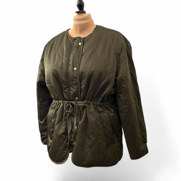 OAT New York Olive Green Quilted Satin Jacket, NWT! Size XL - Picture 4 of 11